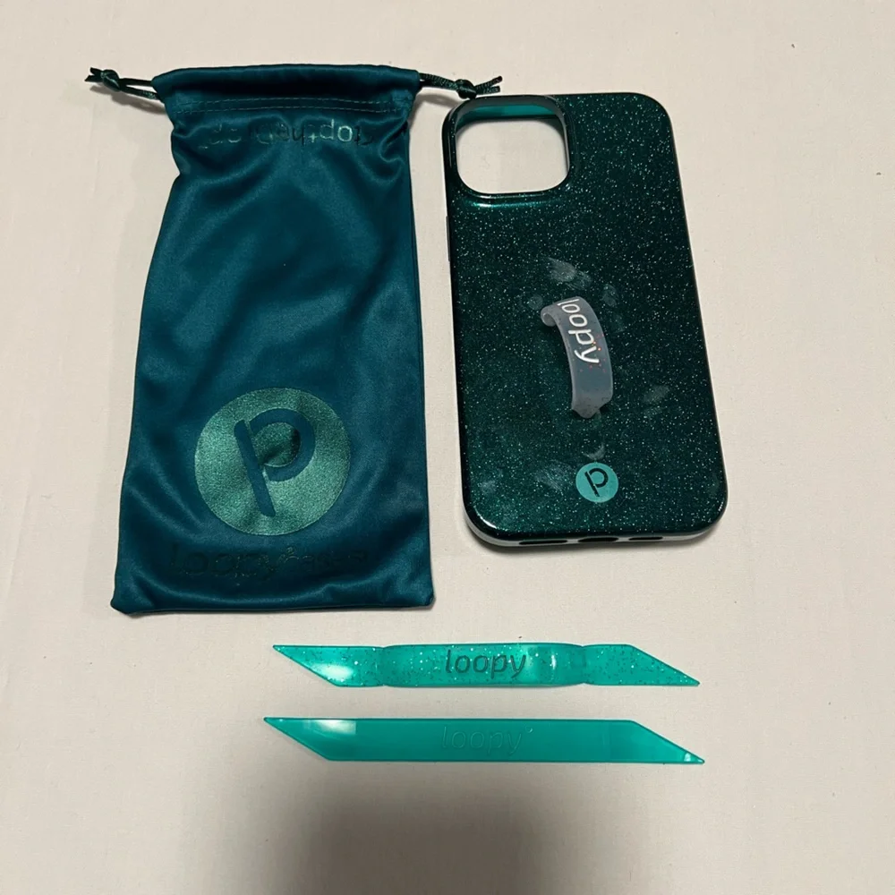 Loopy Original iPhone 13 Pro Max in Emerald Green Sparkle with 2 Extra Loops EUC